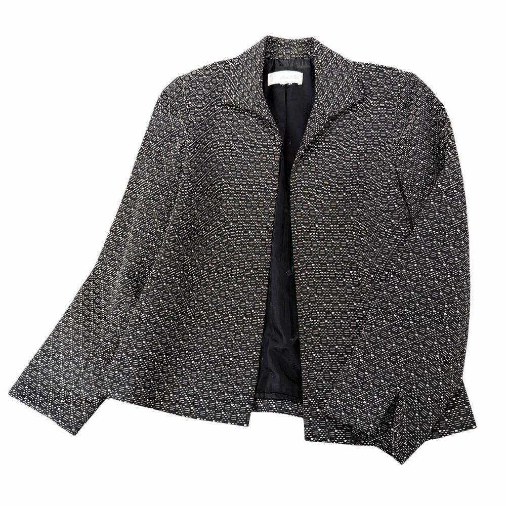 Vtg Marshall Field’s Womens Blazer Jacket Black Textured Sz L Open Front Career